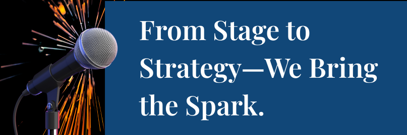 Blog Thumbnail: Education Committee Feature: Image with text From State to Strategy - We bring the spark. With image of microphone and sparks behind it.